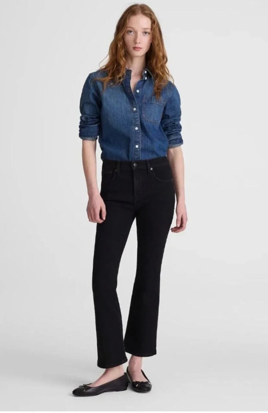 Madewell Flare Crop Jean Stretch Denim Jeans 27 27P P27 NWT Black Short NZ602